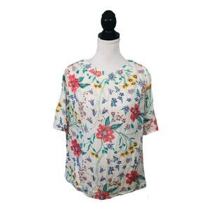Old Navy Blouse Size L Floral Cottagecore Cold Shoulder Keyhole Multicolored